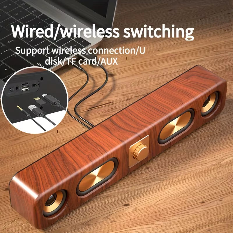 Desktop Wireless Speakers (Wood Grain), Portable Speakers, 3D Stereo and Subwoofer, Music, Movie Assisted Amplification Gifts