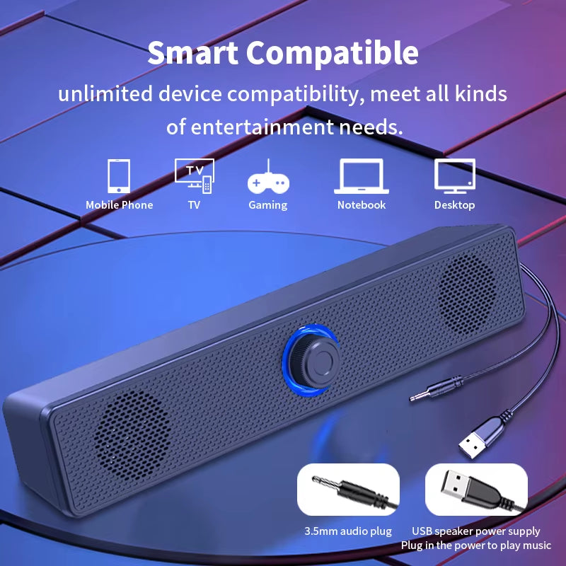 Long Desktop Dual Speakers Wired 1002, Wireless Bluetooth 3511, Usb-Powered, AUX 3.5Mm,Led Lights 3D Stereo Laptop TV Speaker