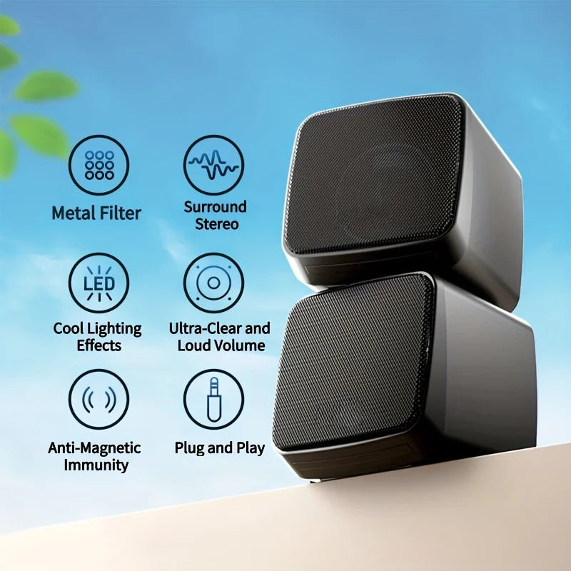 Computer Speakers, Mini Speaker with Cool Lights and Stereo Sound 6W USB Powered 3.5 Mm Aux-In Portable Speaker for Computer, La
