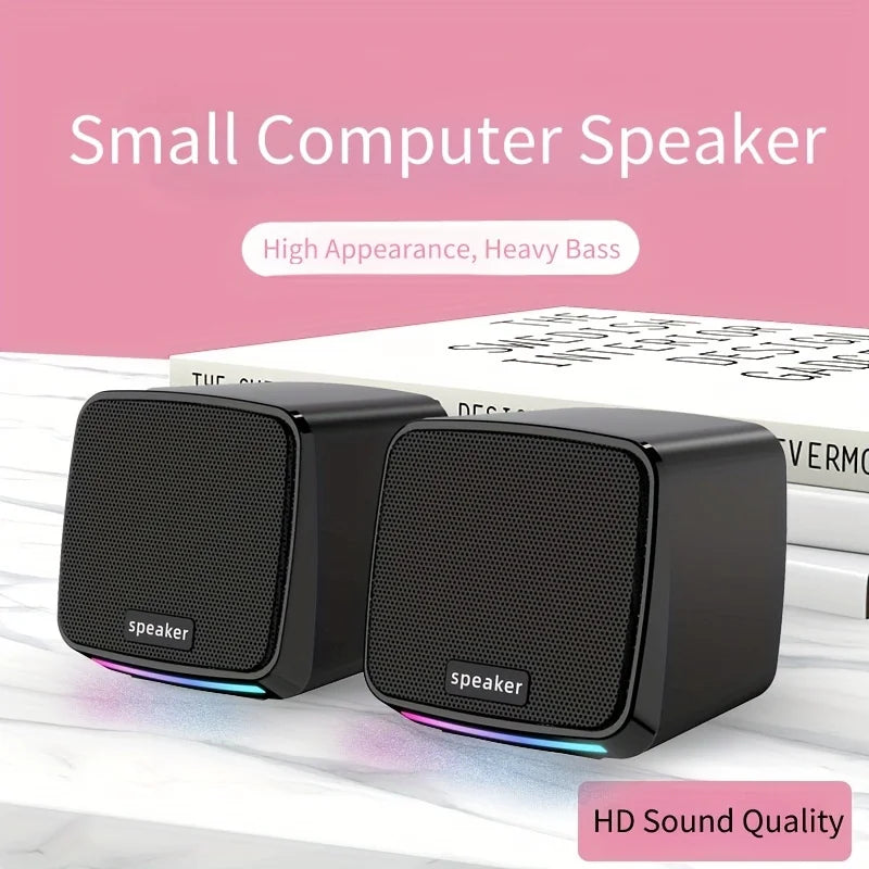 Computer Speakers, Mini Speaker with Cool Lights and Stereo Sound 6W USB Powered 3.5 Mm Aux-In Portable Speaker for Computer, La